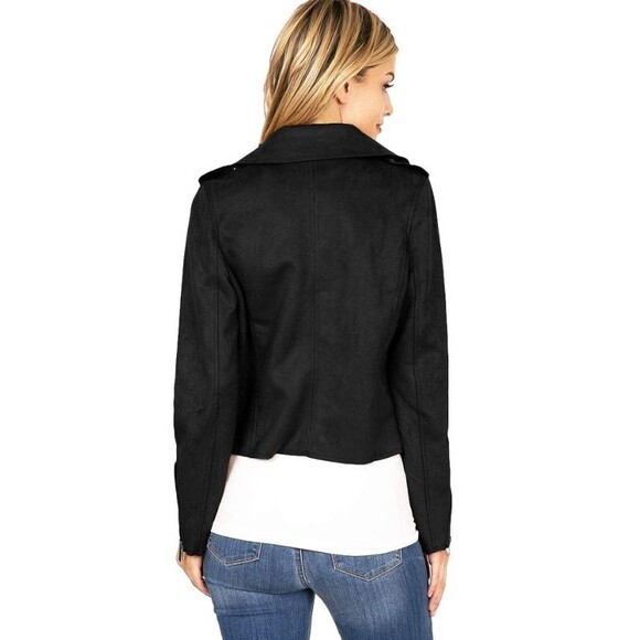 Haute Monde Black Faux Suede Moto Jacket Open Front Coat SOFT Curvy Plus Size 2X - Picture 2 of 8